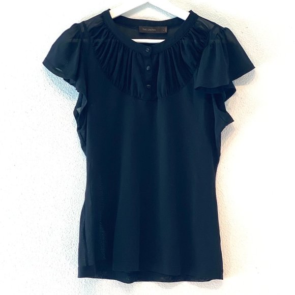 The Limited Black Sheer Short Ruffled Sleeve Blouse Shirt Top - Picture 1 of 9